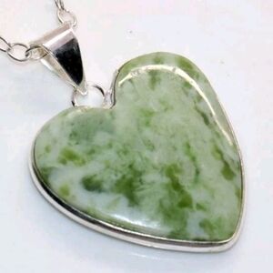 Larsonite Jasper Heart-Shaped Gemstone 925 Sterling Silver Handmade Necklace